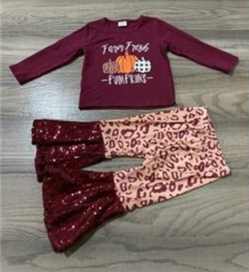 Sequins Pumpkin Girl Bell Bottom Set