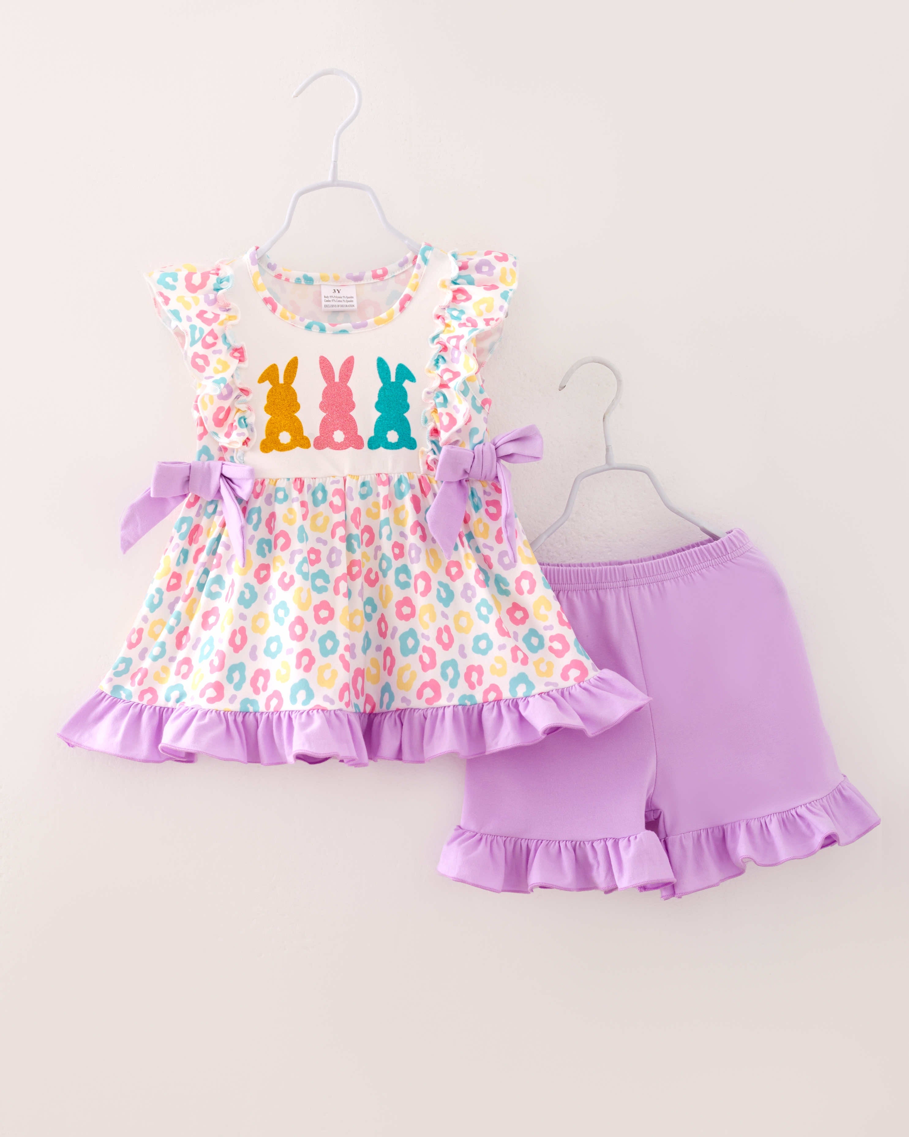 Easter Purple Blue Leopard Bunny Ruffle Girl Outfit