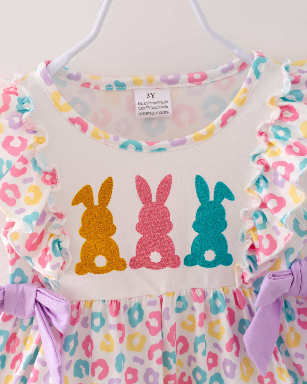 Easter Purple Blue Leopard Bunny Ruffle Girl Outfit