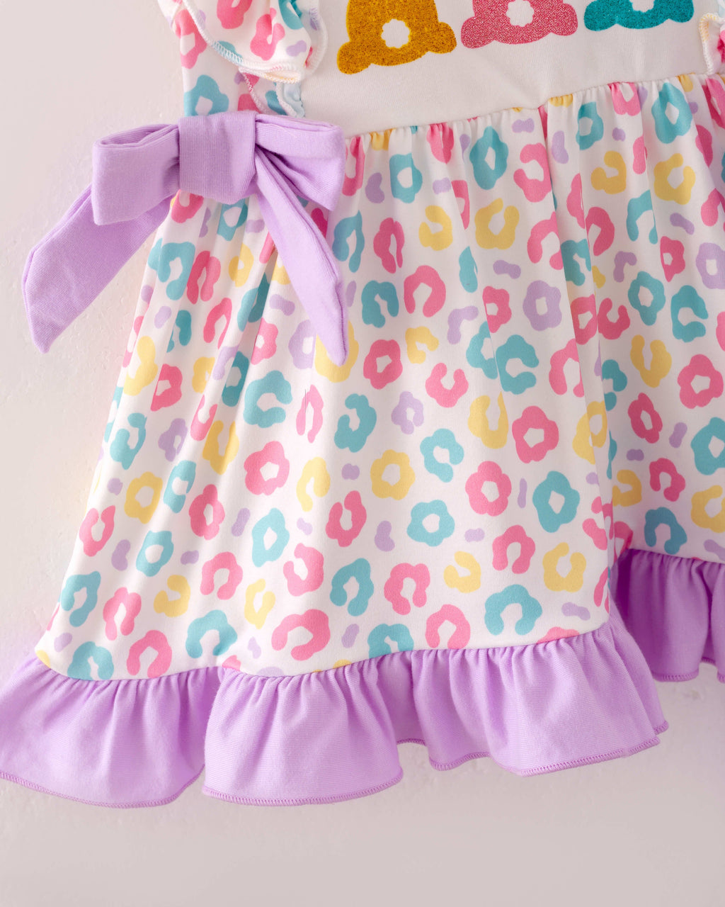 Easter Purple Blue Leopard Bunny Ruffle Girl Outfit