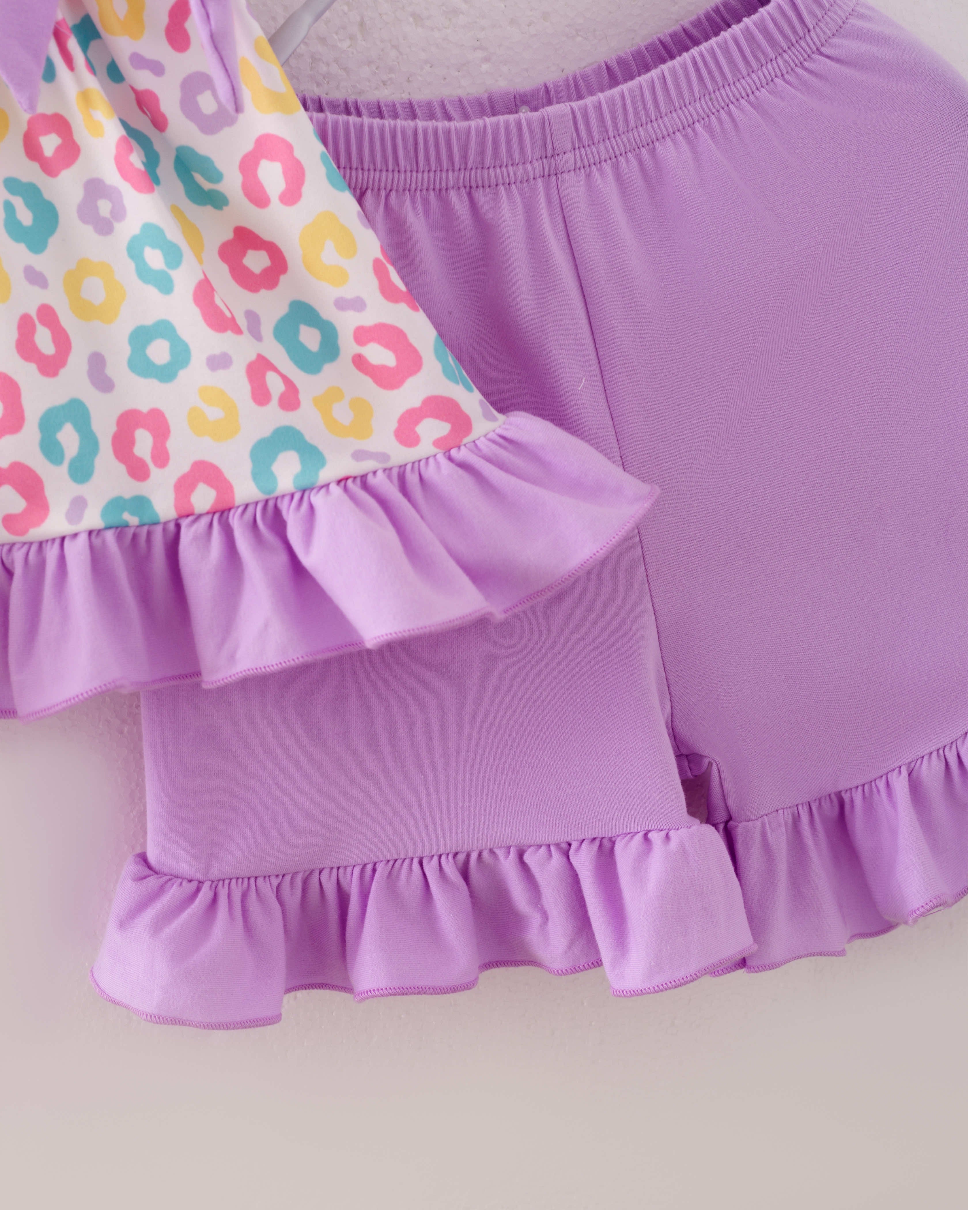 Easter Purple Blue Leopard Bunny Ruffle Girl Outfit