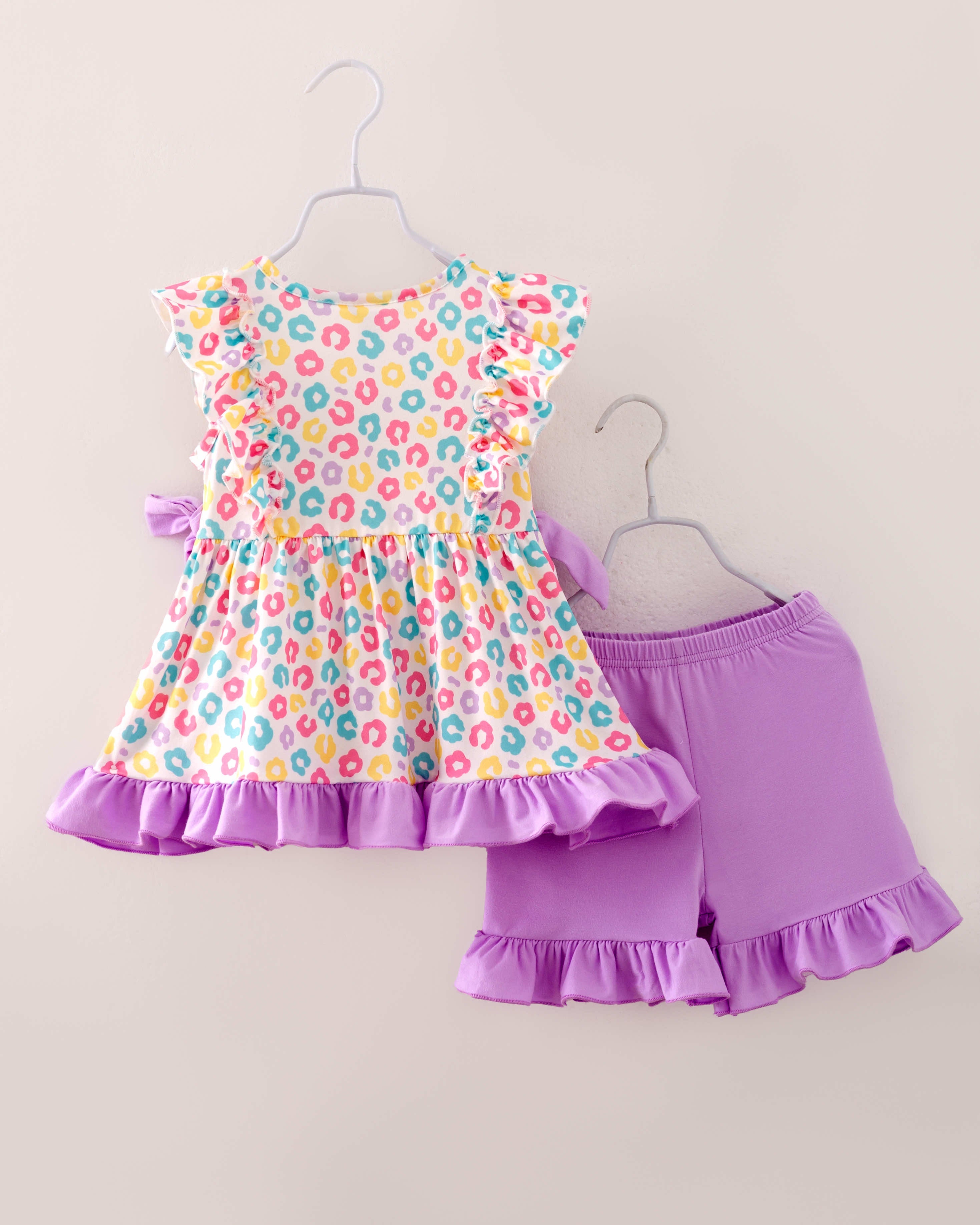 Easter Purple Blue Leopard Bunny Ruffle Girl Outfit