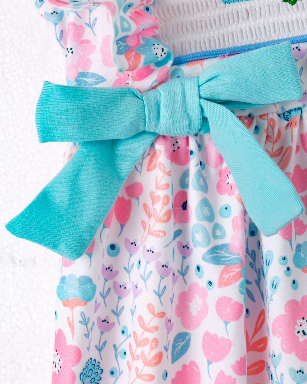 Floral Little Train Bunny Egg Carrot Ruffle Smocked Girl Dress