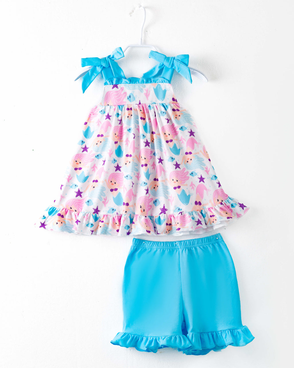 Blue Little Mermaid Ruffle Girl Short Set