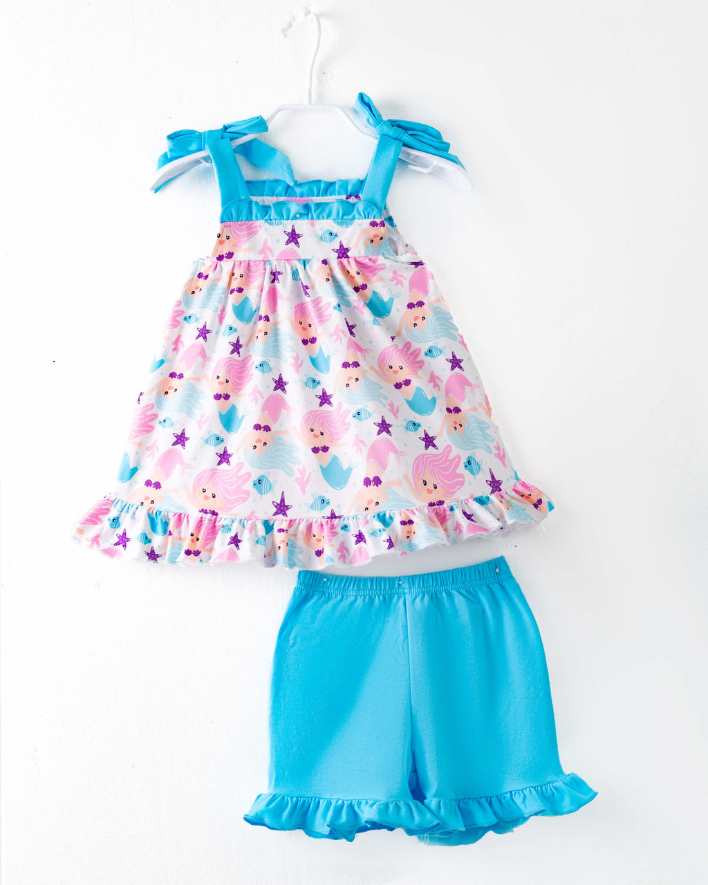 Blue Little Mermaid Ruffle Girl Short Set