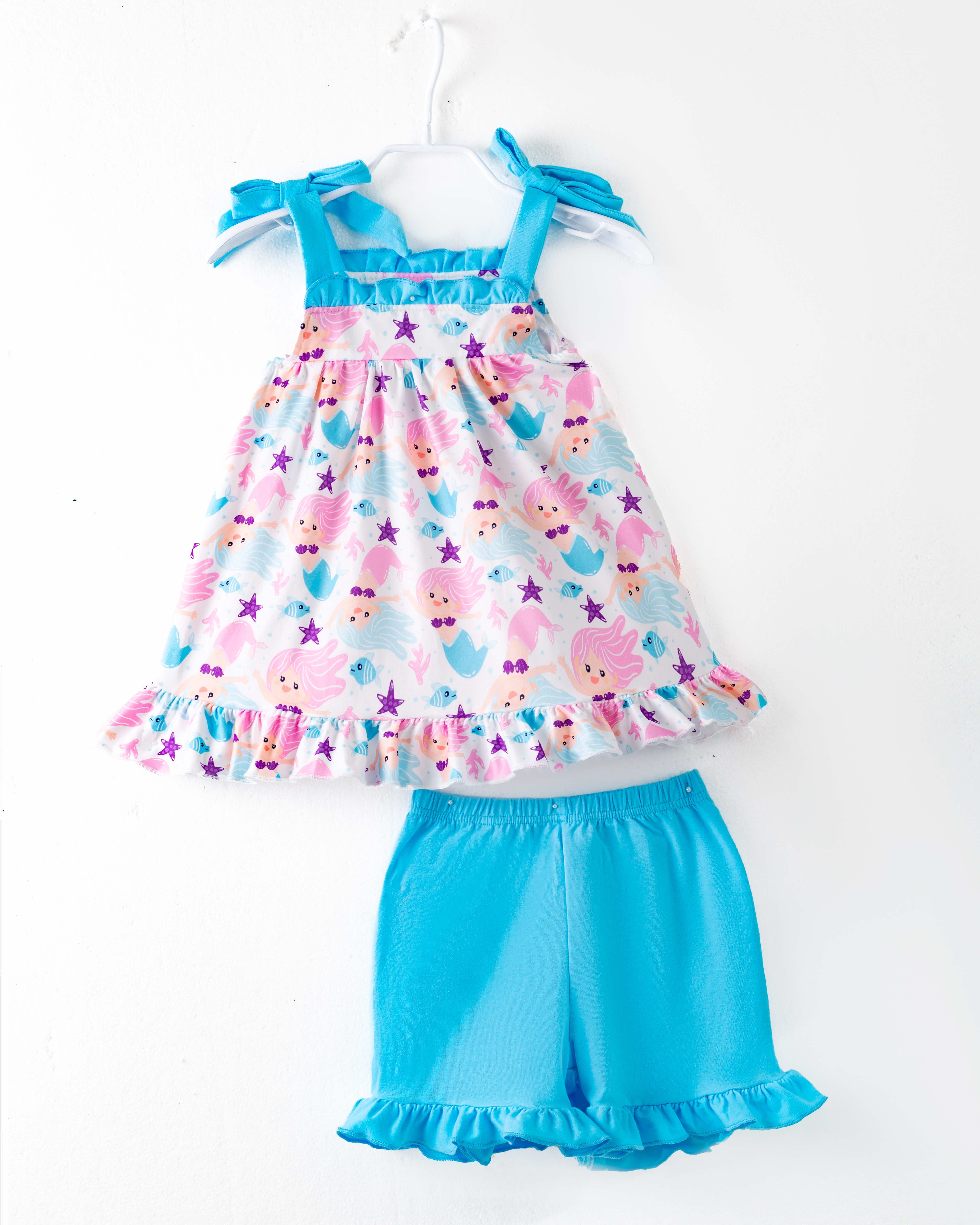 Blue Little Mermaid Ruffle Girl Short Set