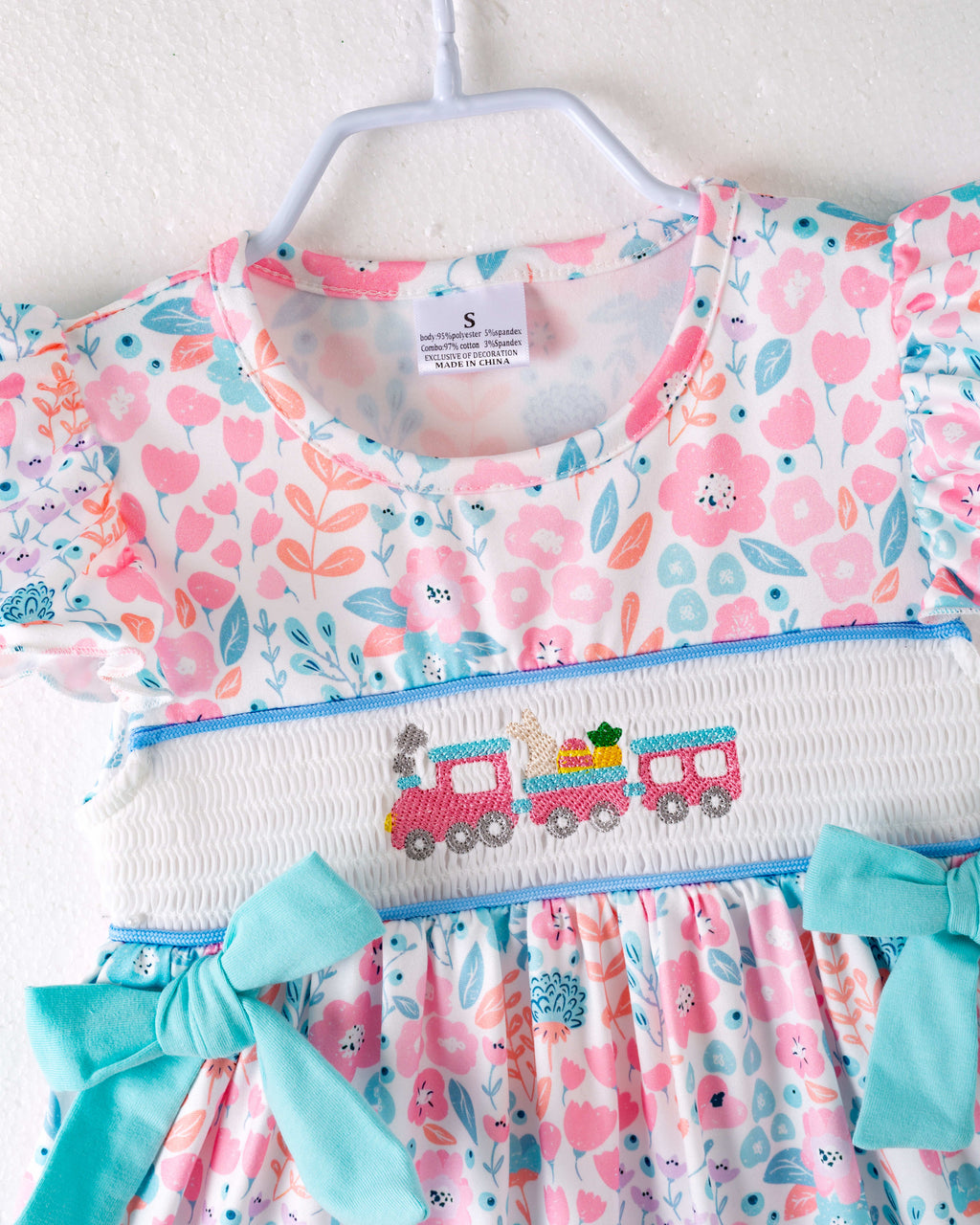 Floral Little Train Bunny Egg Carrot Ruffle Smocked Girl Short Set
