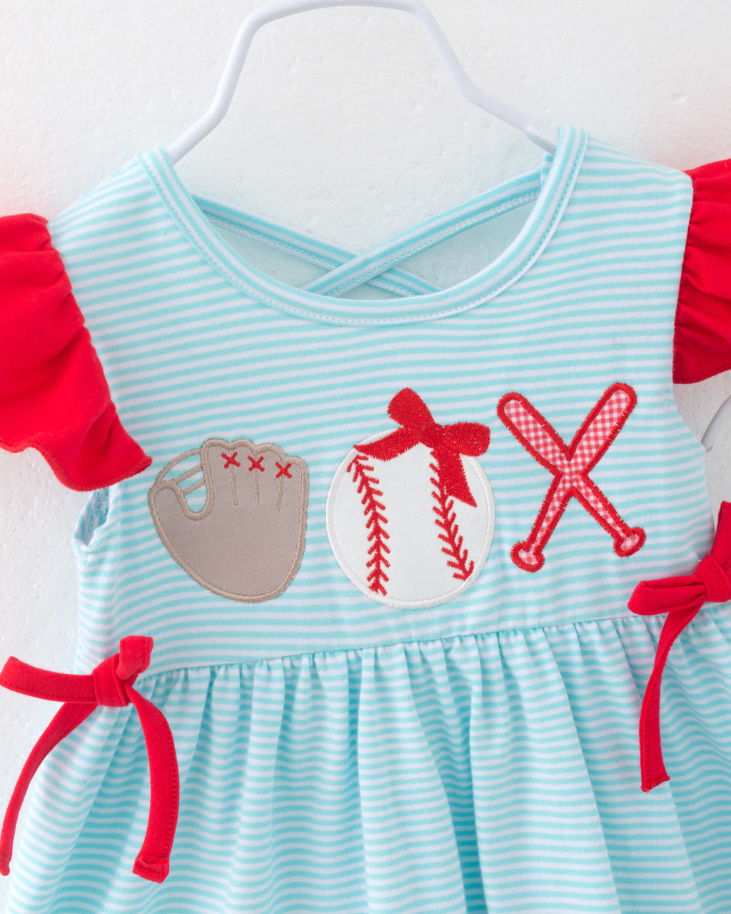 Baseball Blue Red Ruffle Girl Short Set
