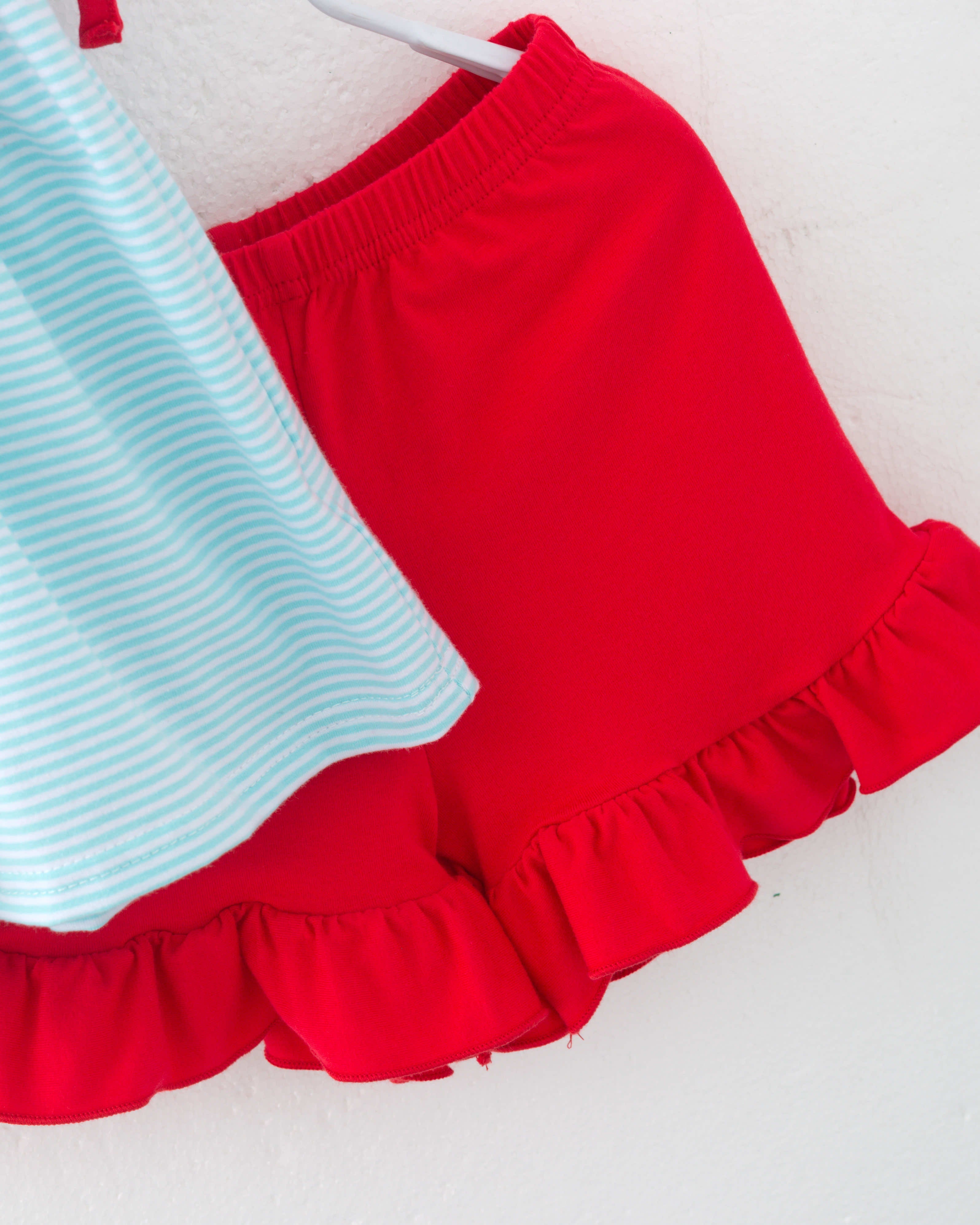 Baseball Blue Red Ruffle Girl Short Set