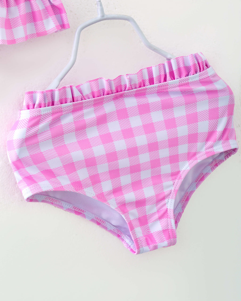 Pink Checkered Rainbow Ruffle Girl Bikini Swimsuit