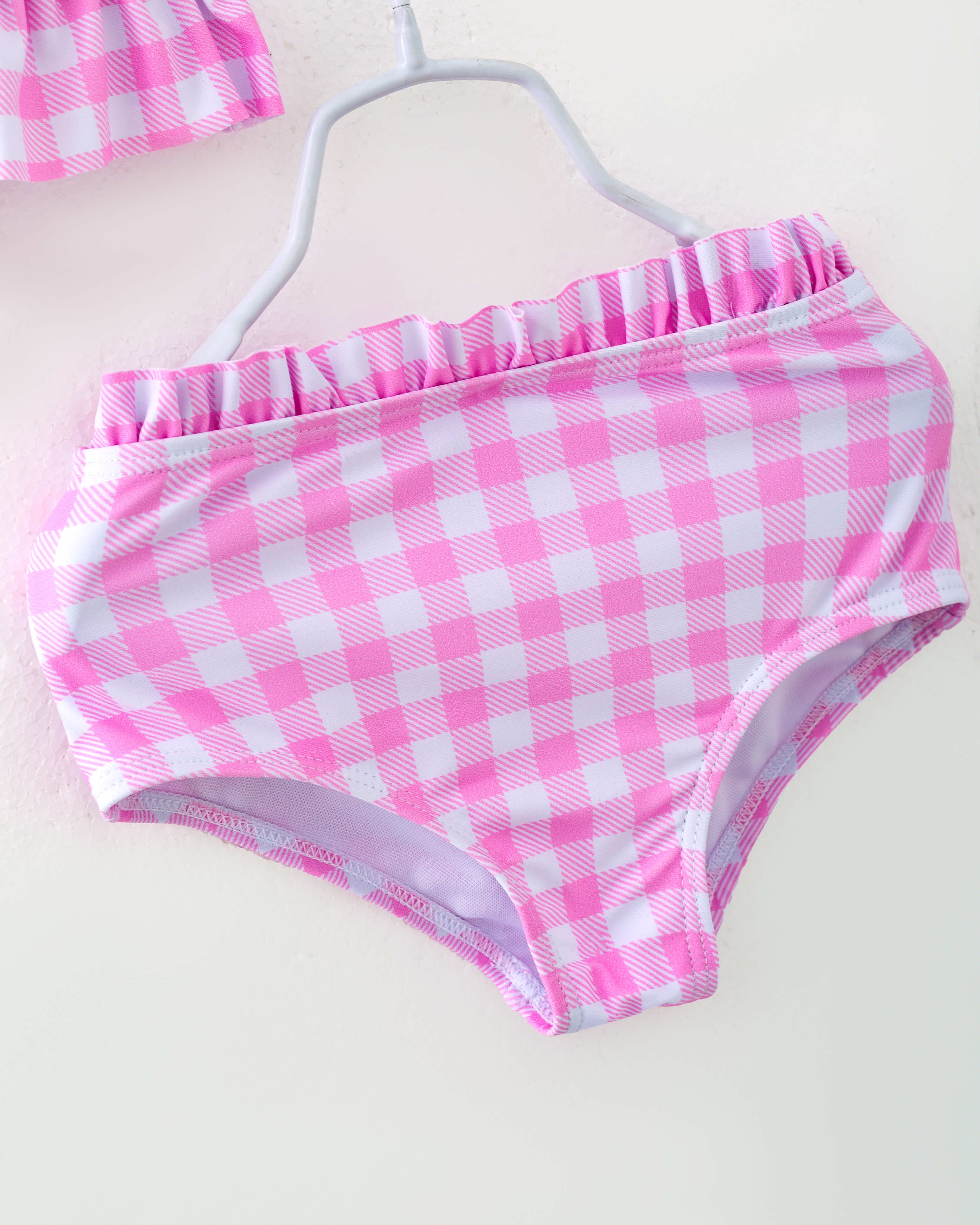 Pink Checkered Rainbow Ruffle Girl Bikini Swimsuit