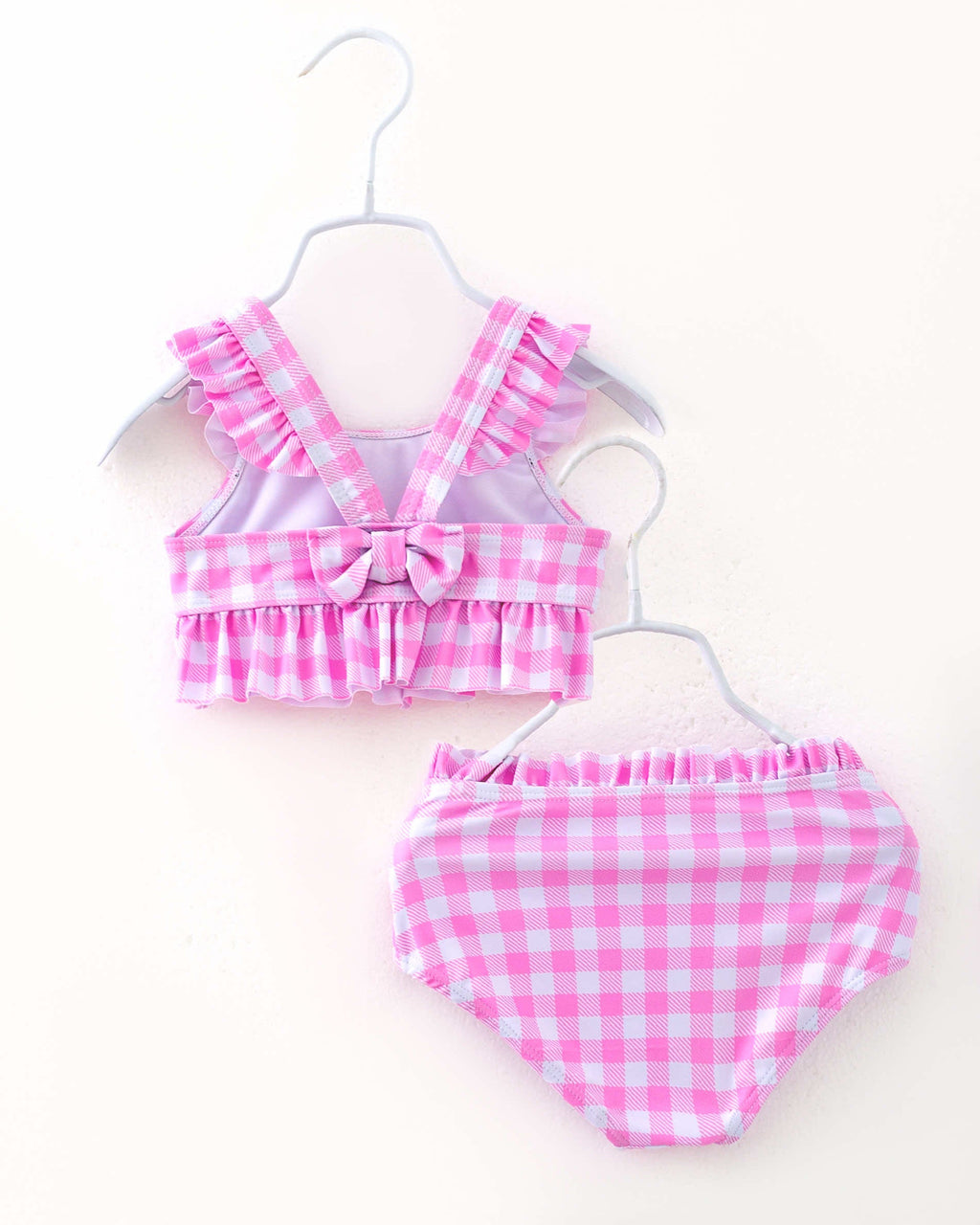 Pink Checkered Rainbow Ruffle Girl Bikini Swimsuit