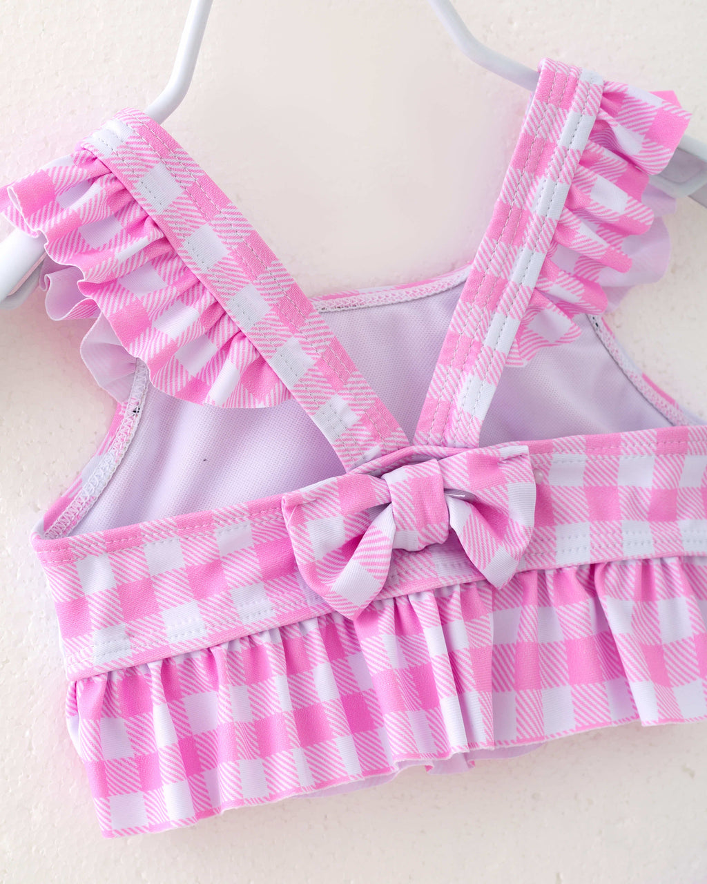 Pink Checkered Rainbow Ruffle Girl Bikini Swimsuit