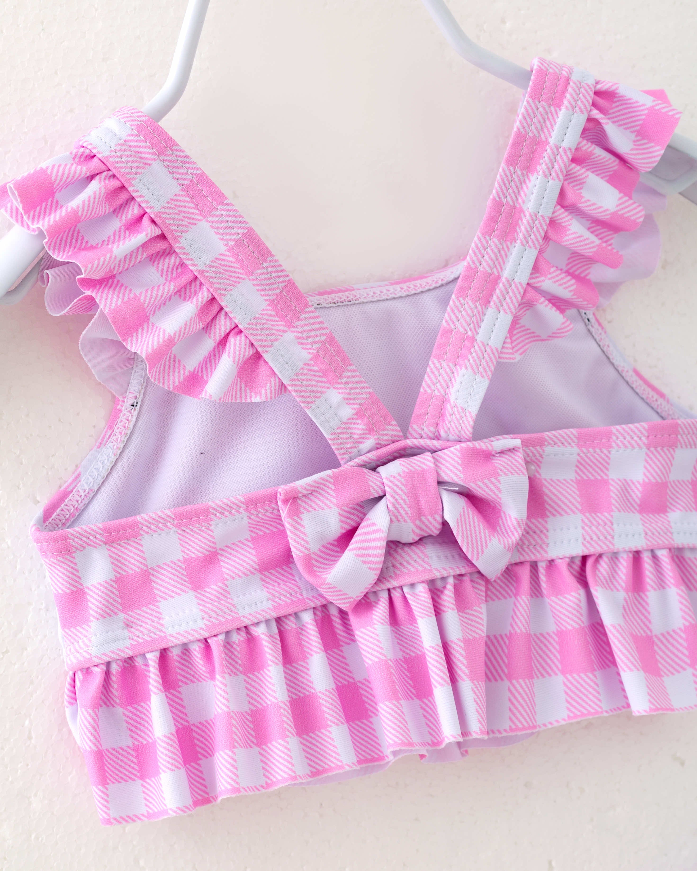 Pink Checkered Rainbow Ruffle Girl Bikini Swimsuit