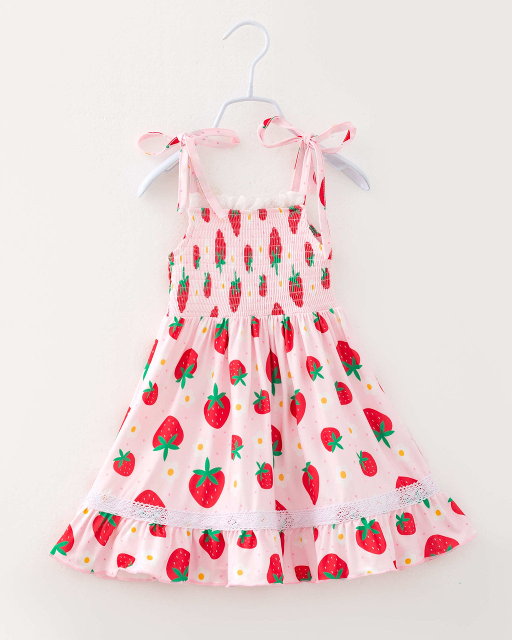 Pink Strawberry Flower Girl Ruffle Smocked Dress