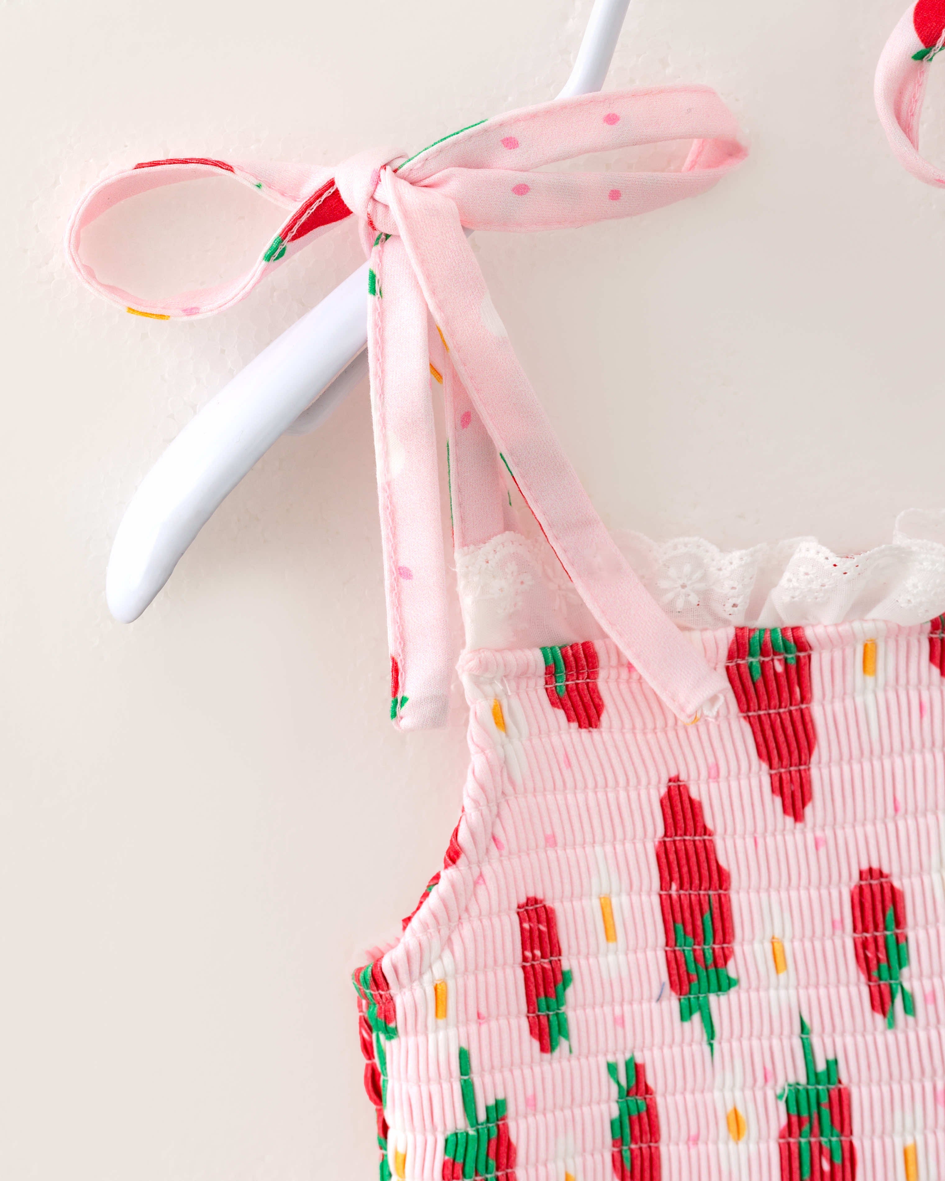 Pink Strawberry Flower Girl Ruffle Smocked Dress