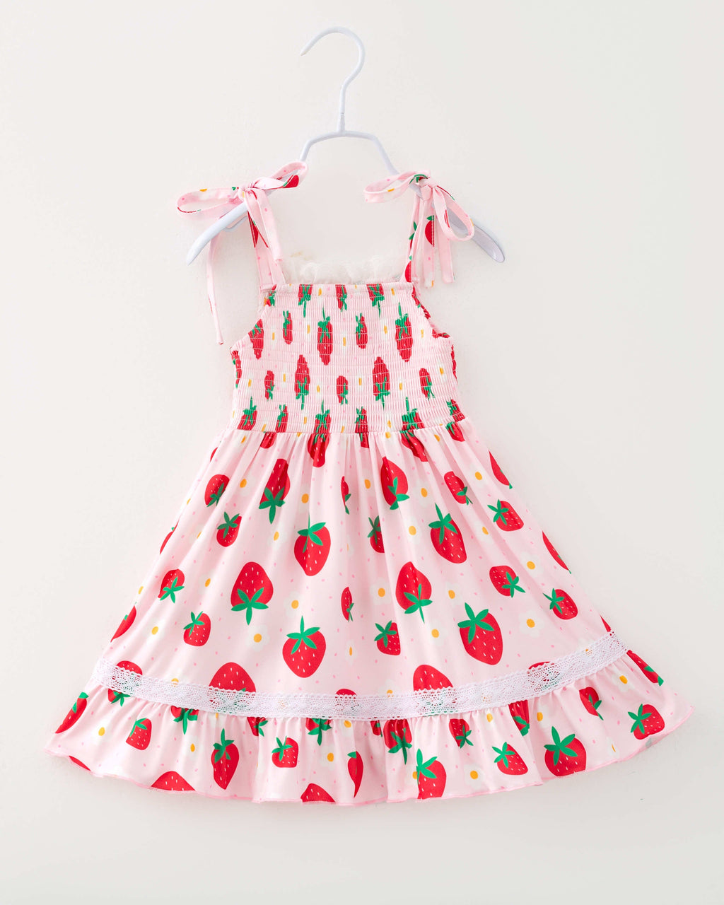 Pink Strawberry Flower Girl Ruffle Smocked Dress