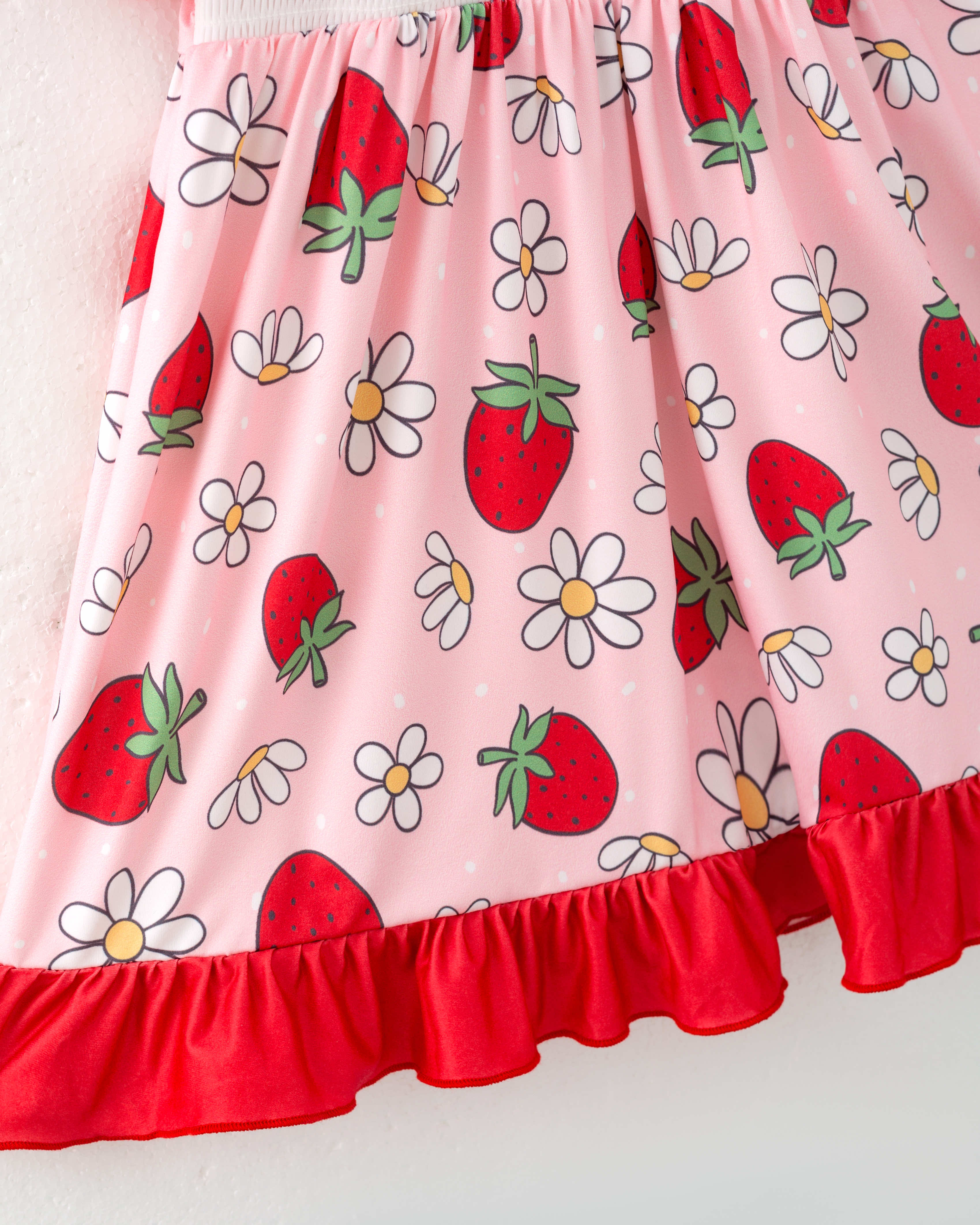 Pink Strawberry Flower Girl Ruffle Smocked Dress