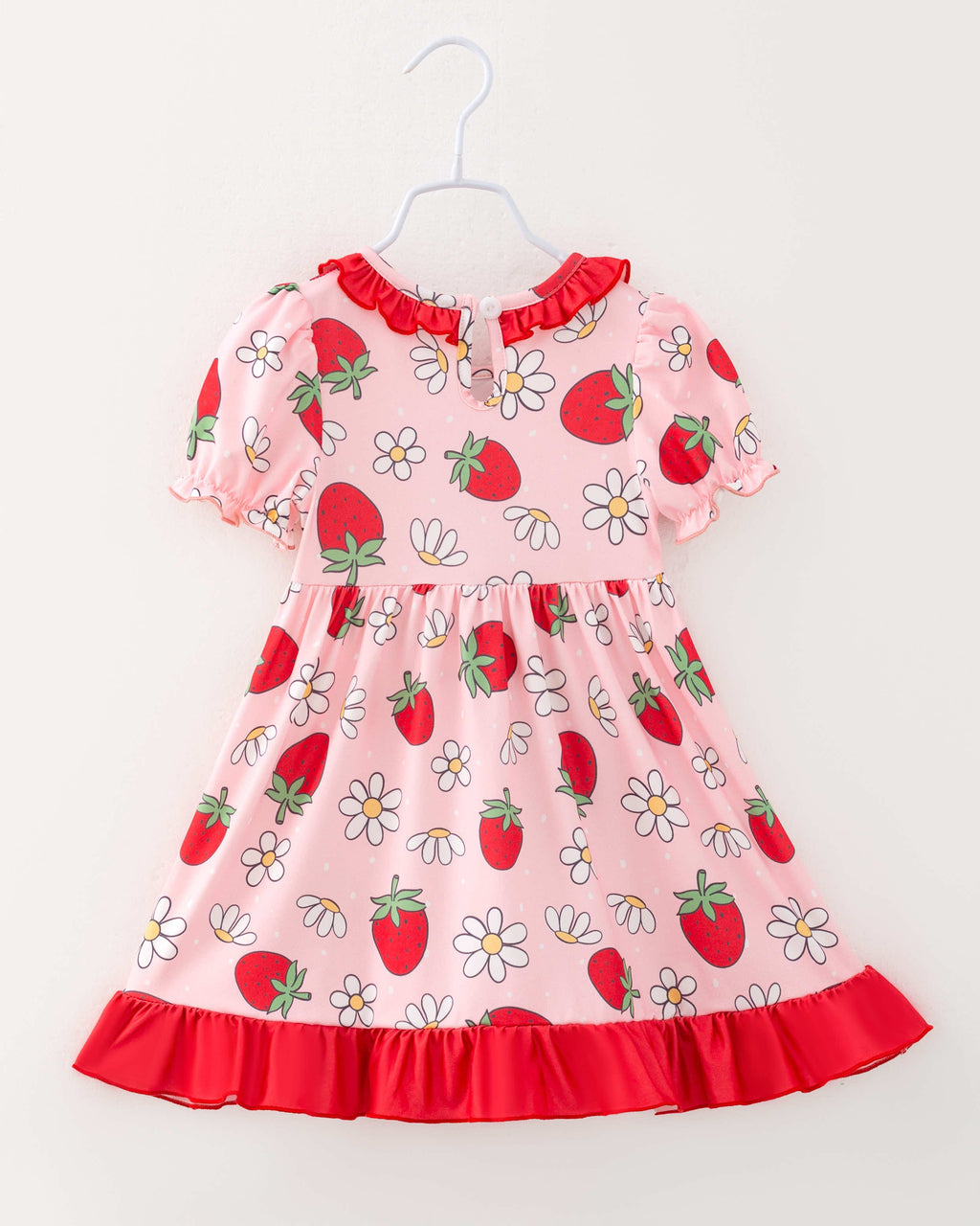 Pink Strawberry Flower Girl Ruffle Smocked Dress
