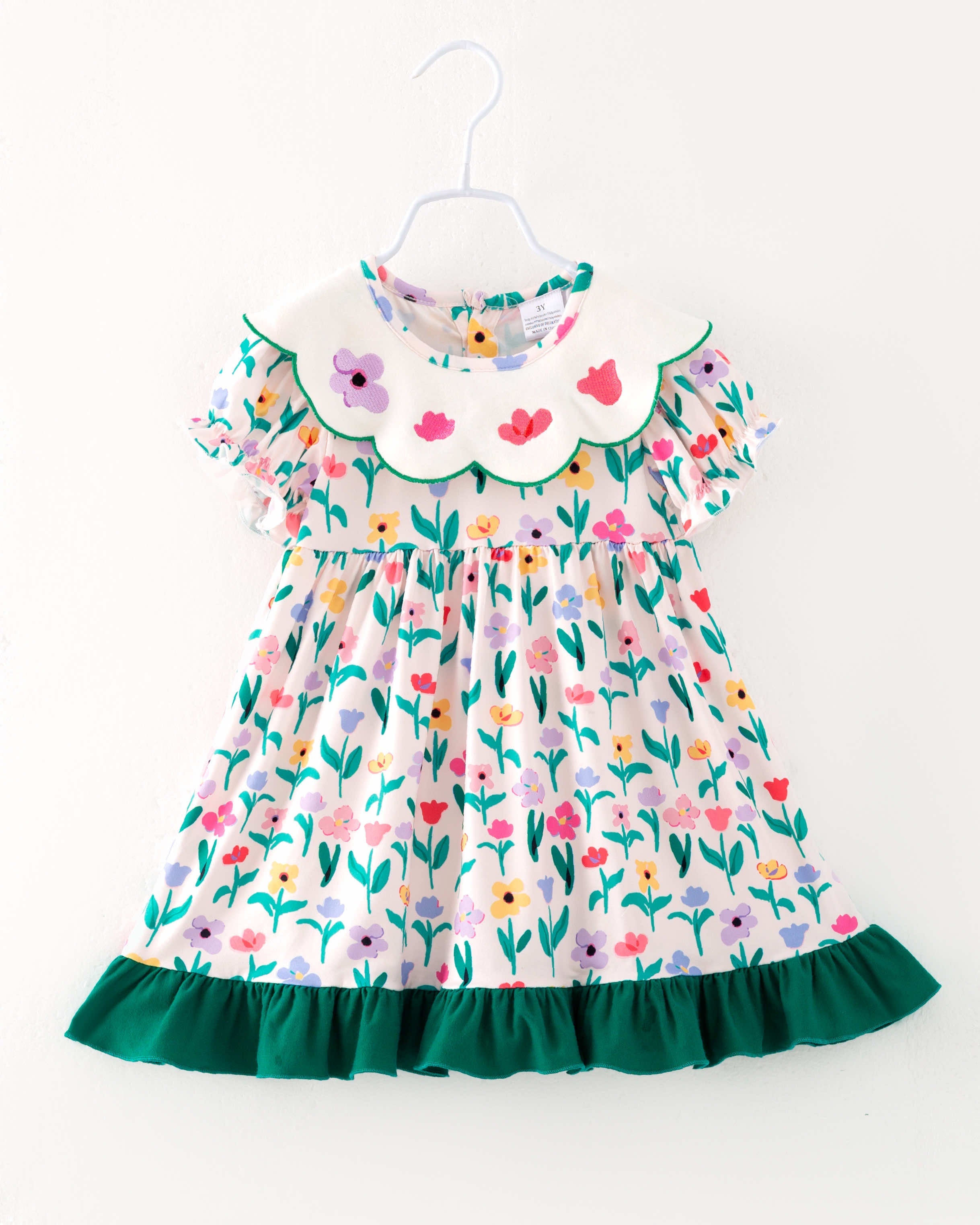 Colorful Flower Retro Girl Ruffle Dress