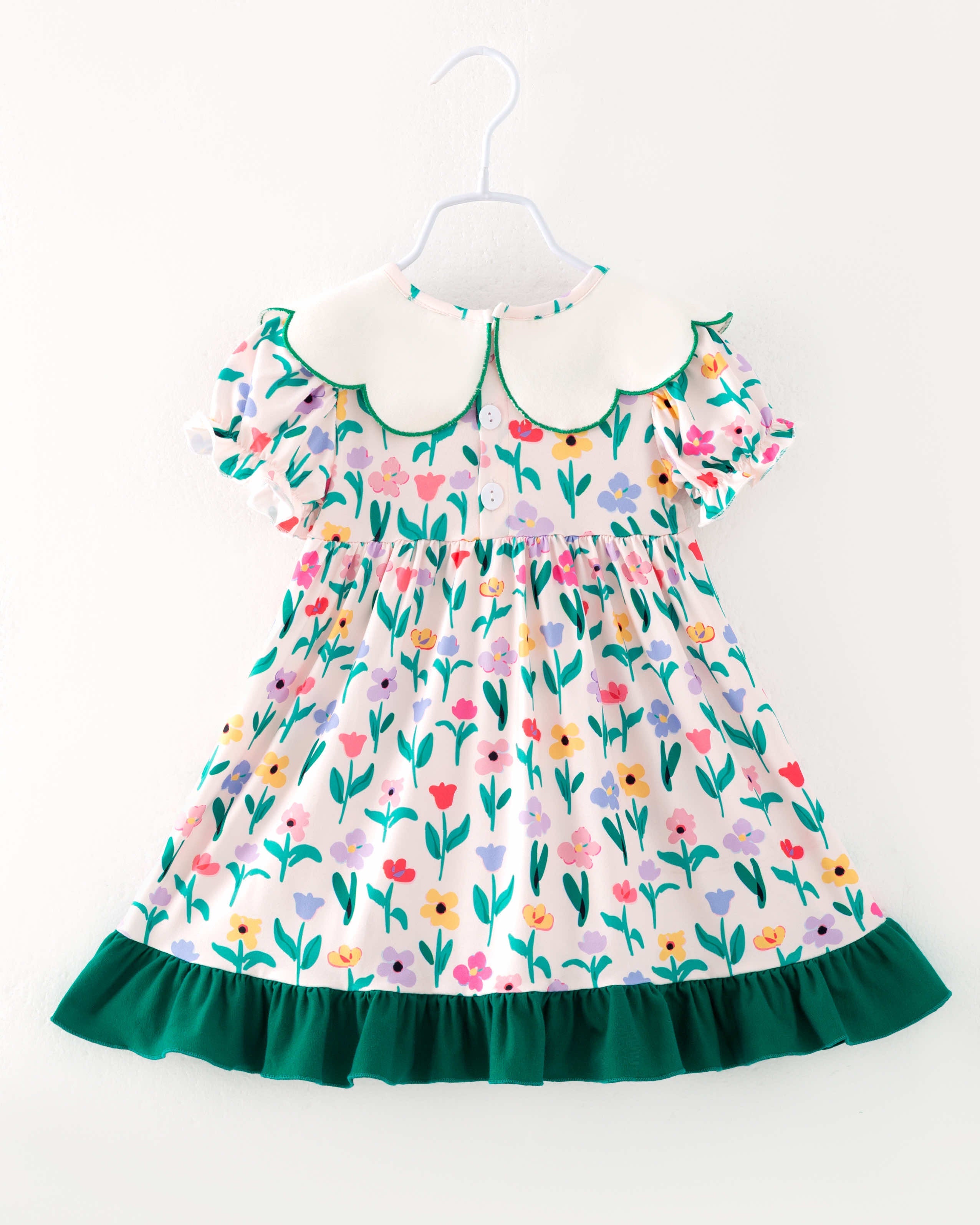 Colorful Flower Retro Girl Ruffle Dress
