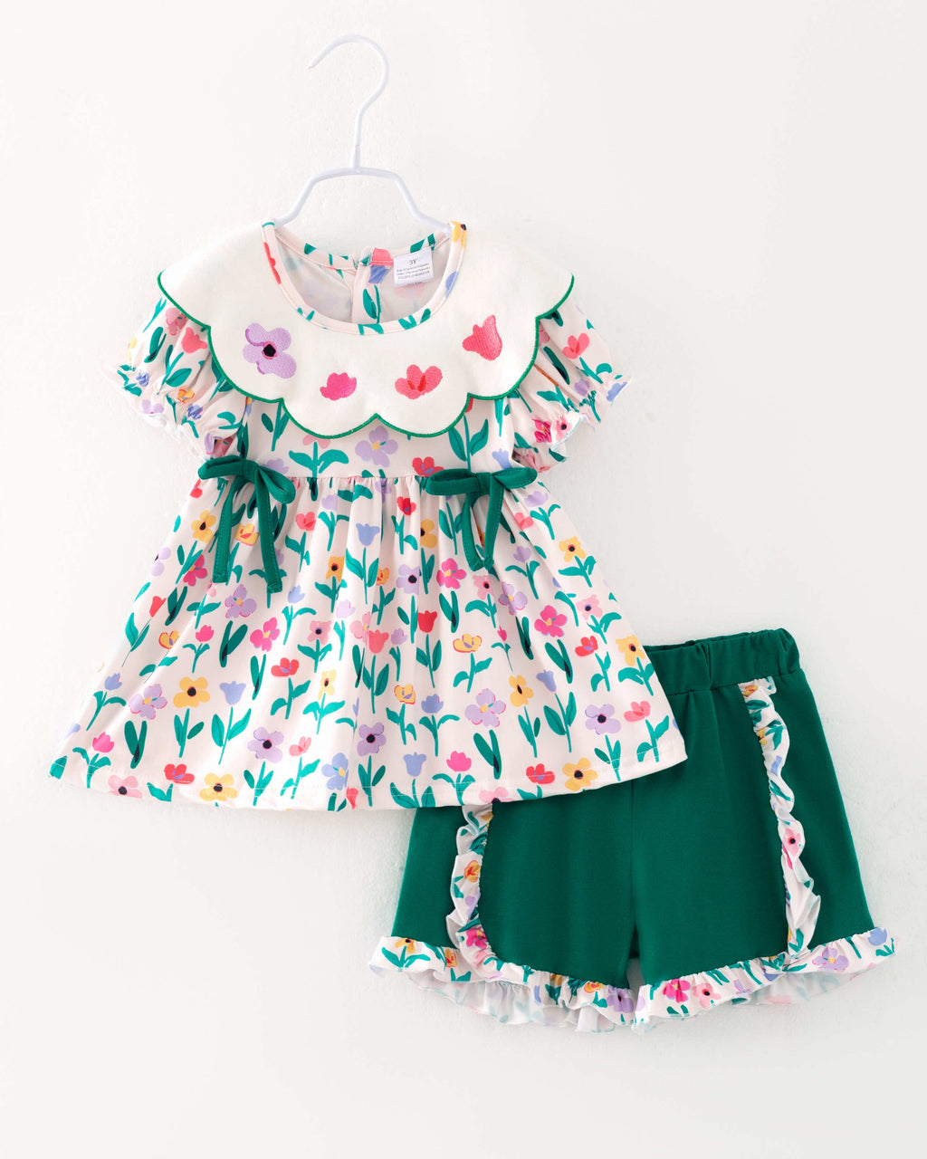 Colorful Flower Retro Girl Ruffle Outfit Set