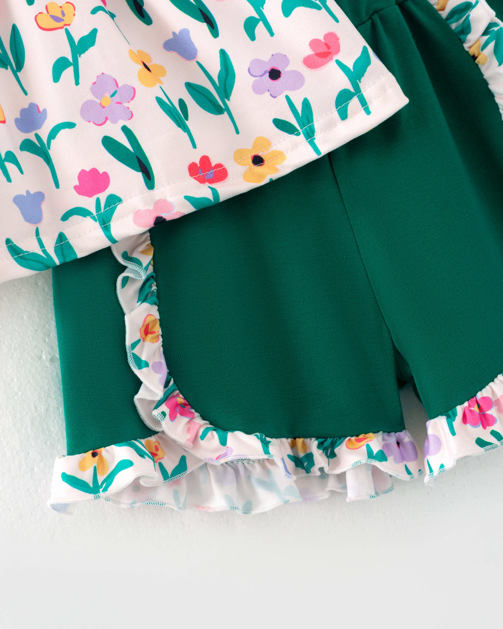 Colorful Flower Retro Girl Ruffle Outfit Set
