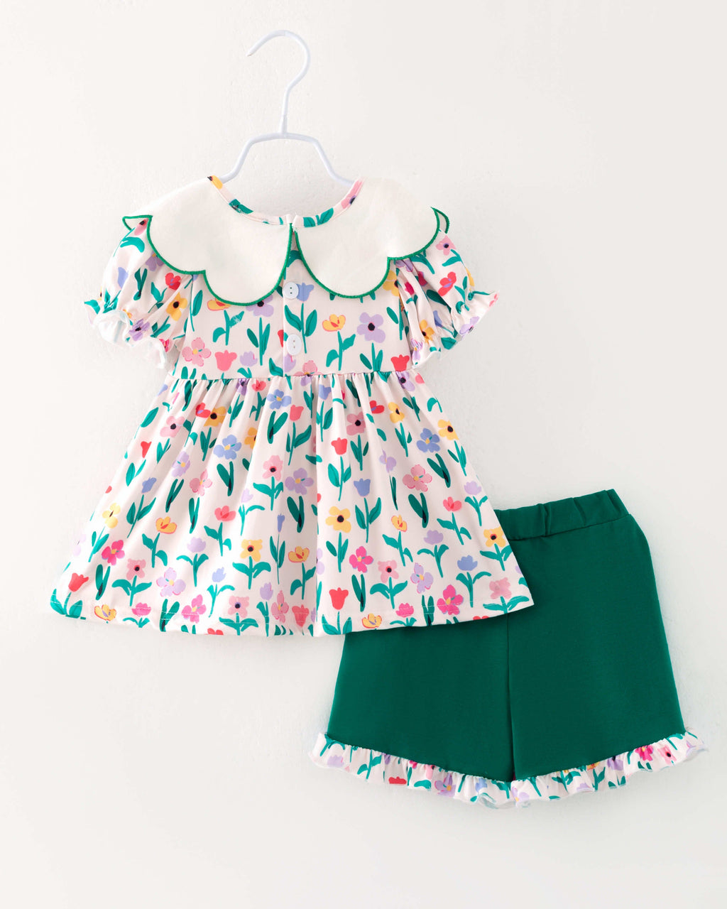 Colorful Flower Retro Girl Ruffle Outfit Set