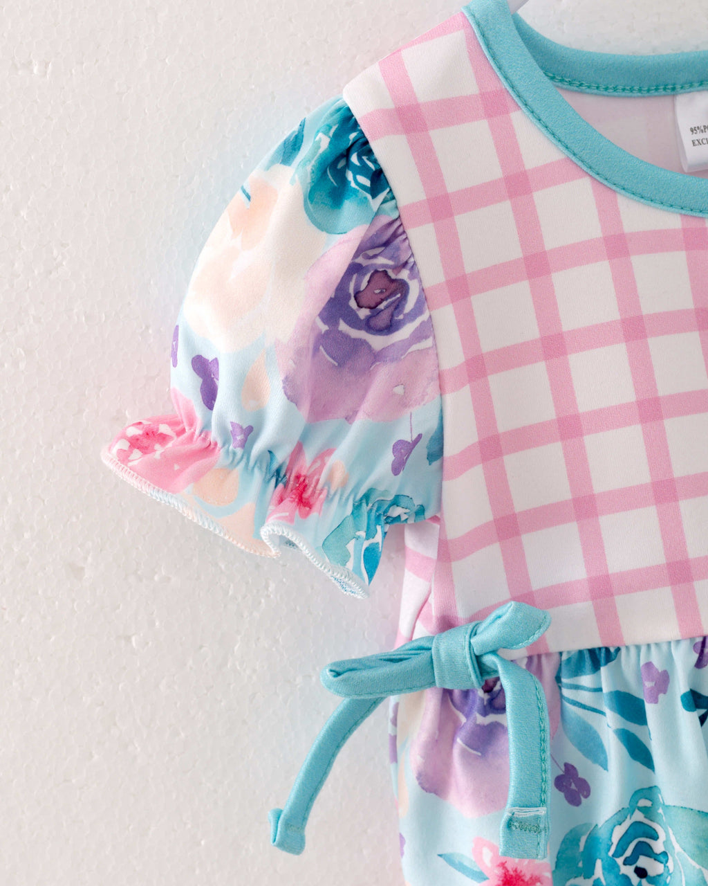 Pink Blue Plaid Flower Baby Girl Romper