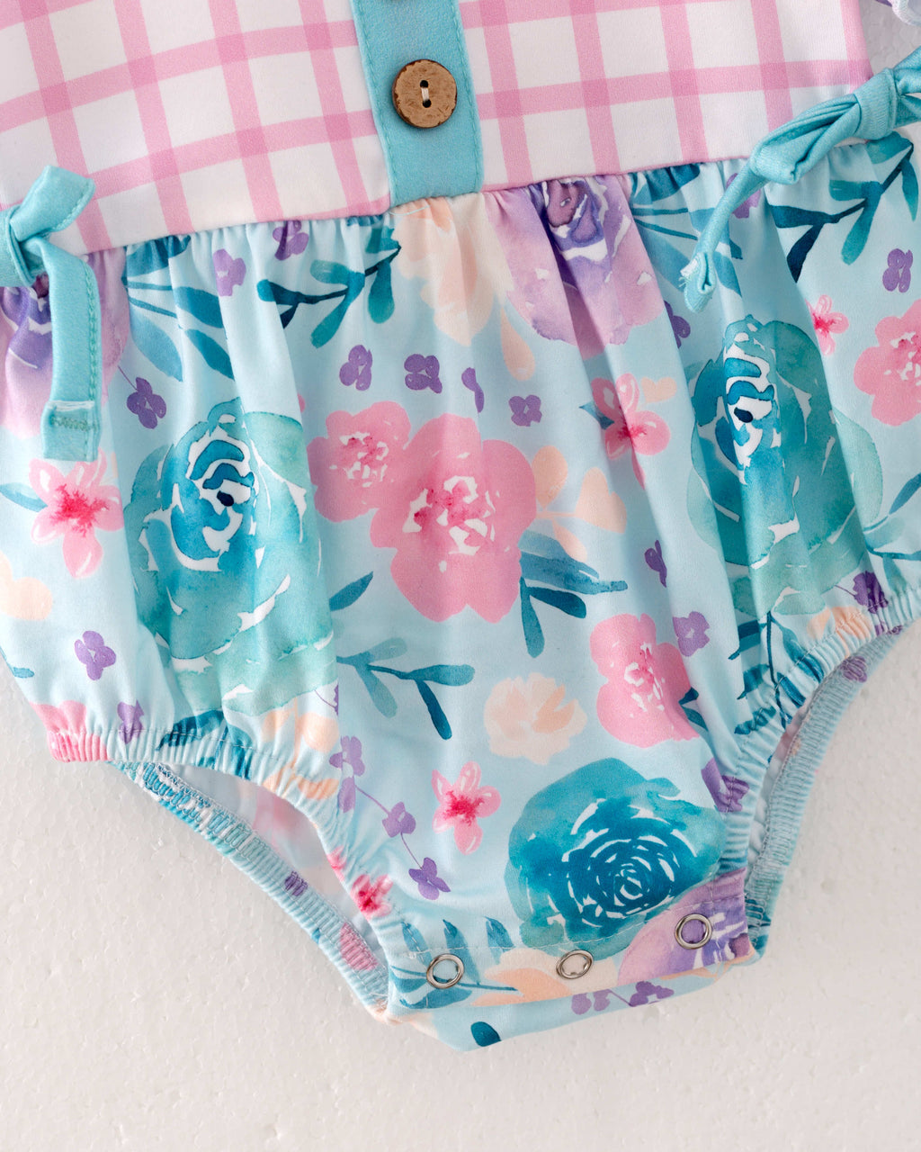 Pink Blue Plaid Flower Baby Girl Romper
