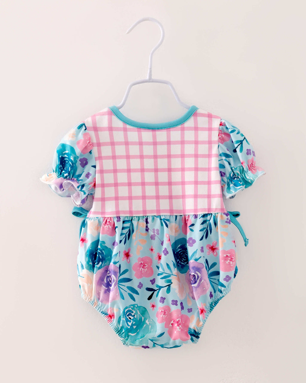 Pink Blue Plaid Flower Baby Girl Romper