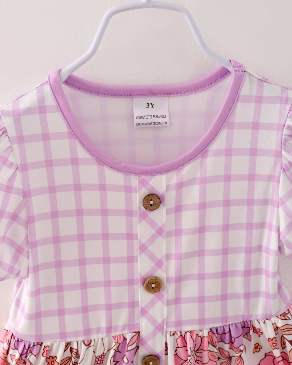 Pink Purple Plaid Flower Pocket Girl Dress