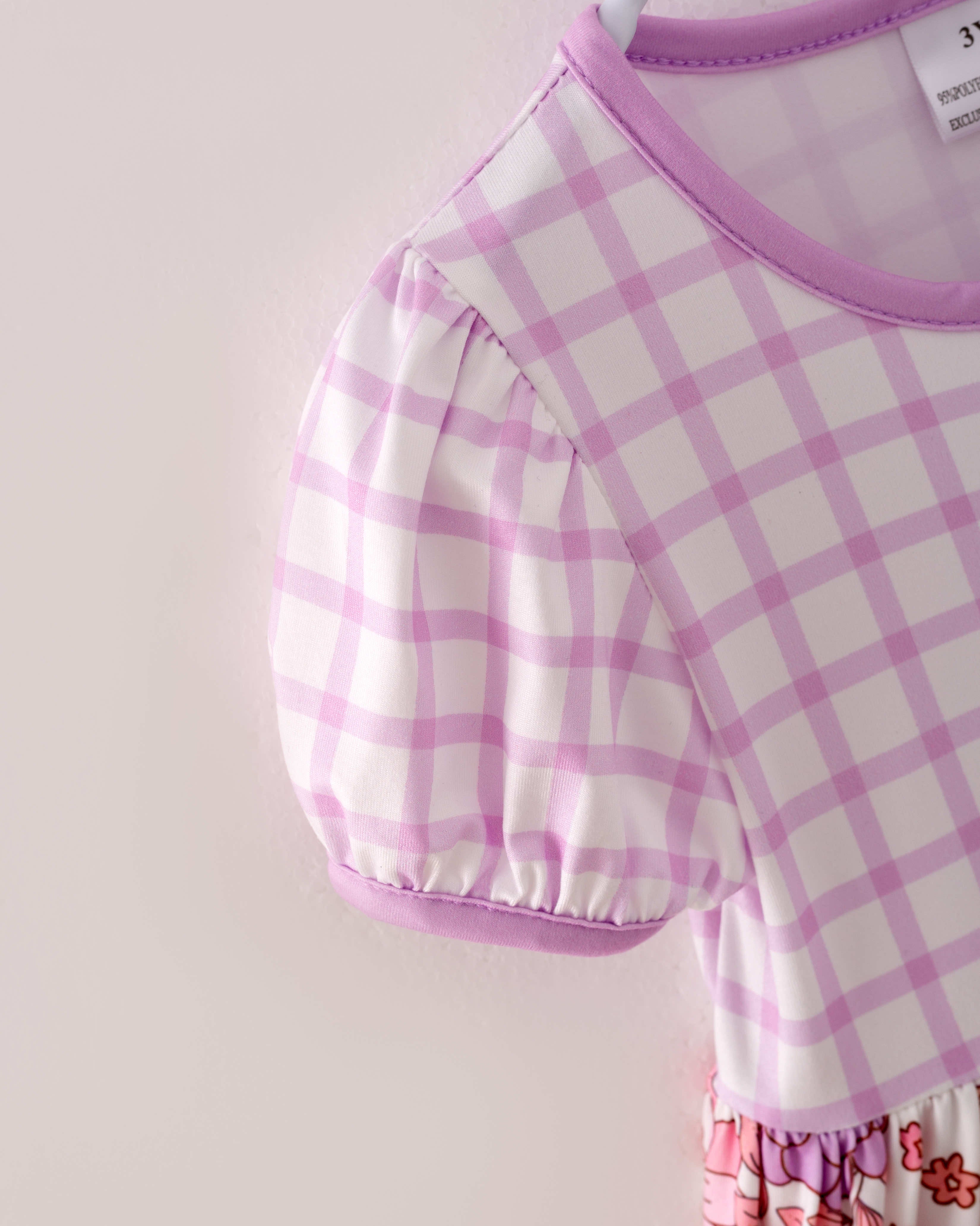 Pink Purple Plaid Flower Pocket Girl Dress