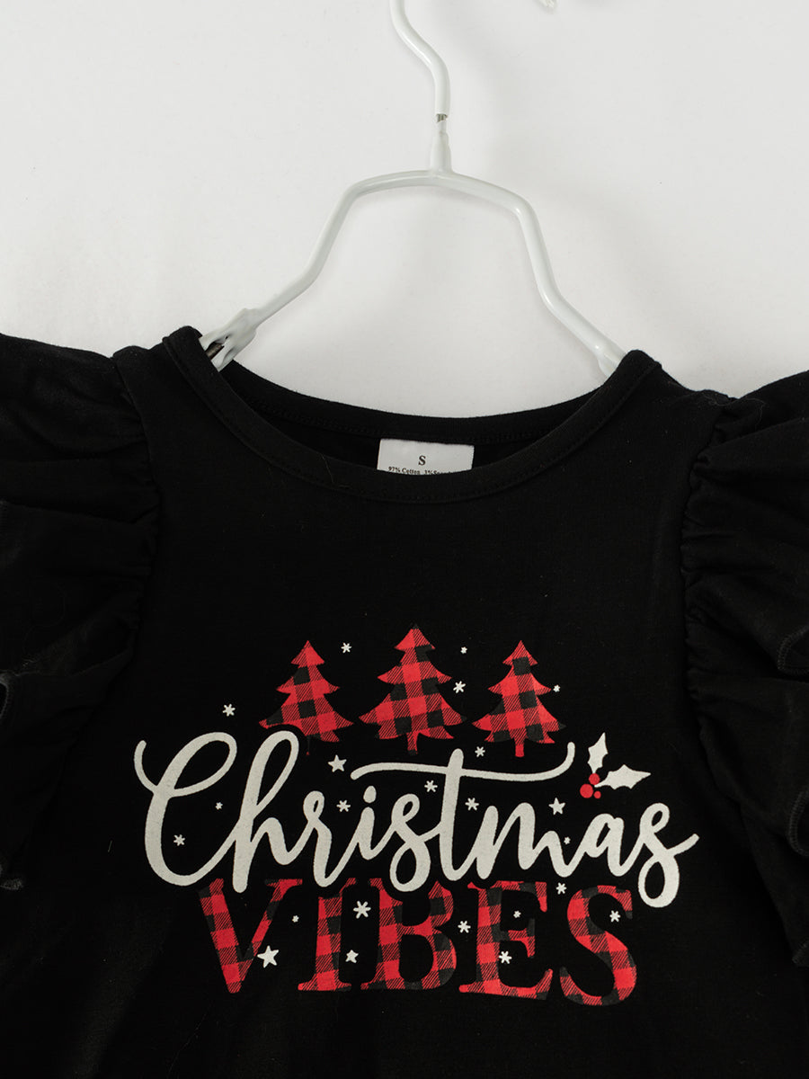 Red Black Plaid Christmas VIBES Girl Denim Bell Pant Set