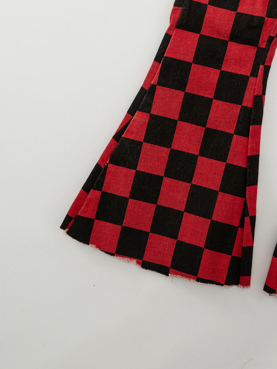 Red Black Plaid Christmas VIBES Girl Denim Bell Pant Set
