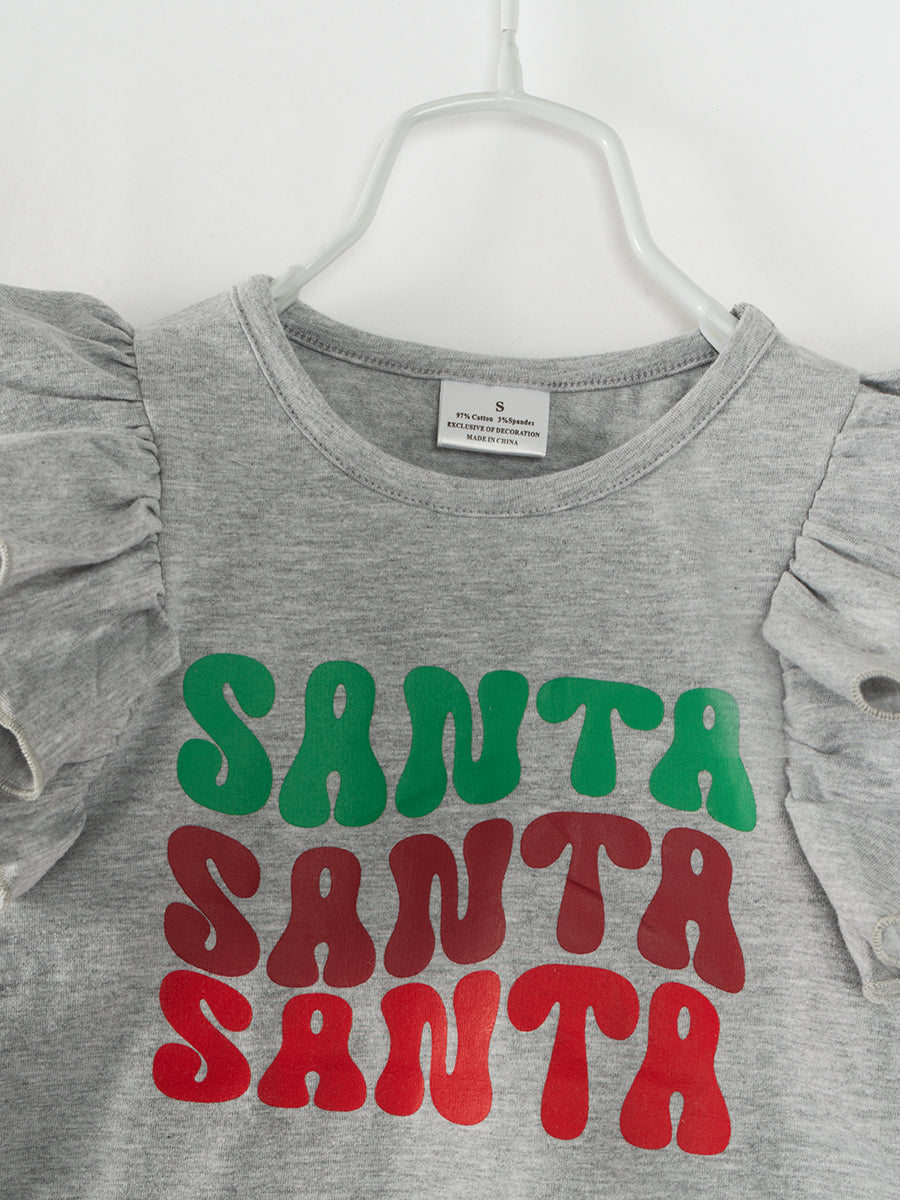 Christmas SANTA Red Green Stripe Girl Denim Bell Pant Set