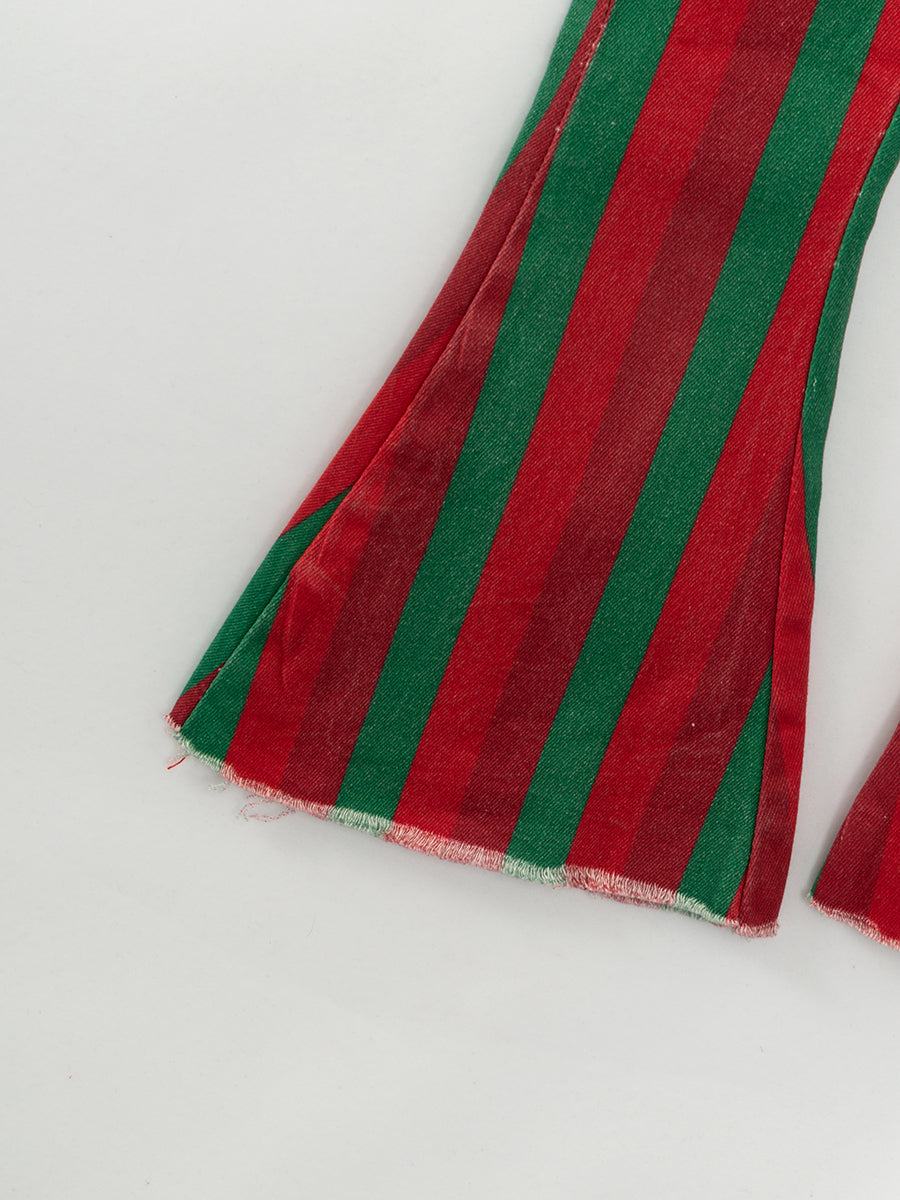 Christmas SANTA Red Green Stripe Girl Denim Bell Pant Set
