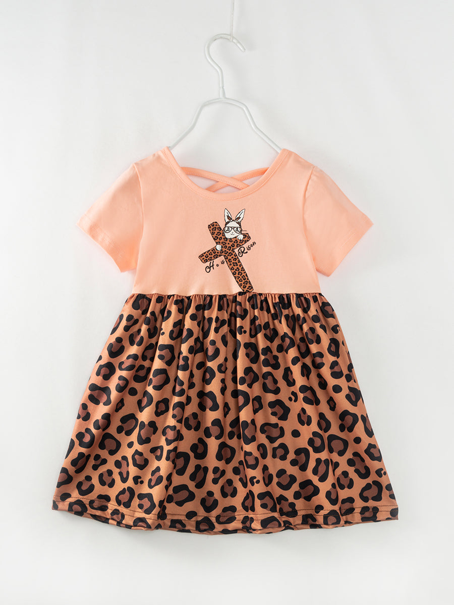 Easter Brown Leopard Cross Bunny Ruffle Girl Twirl Dress